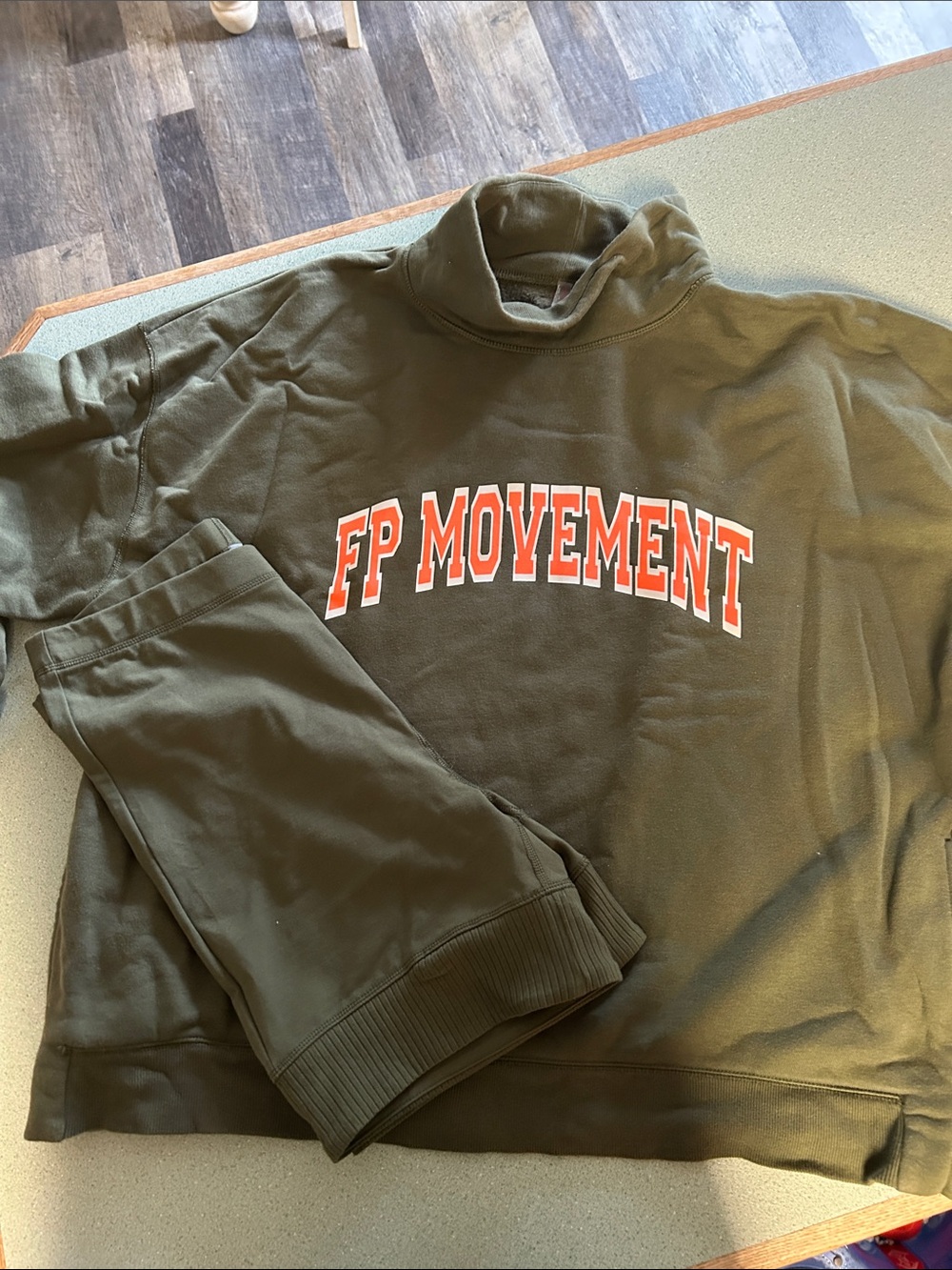 FP Movement by Free People Olive Green Sweatshirt with Red Logo